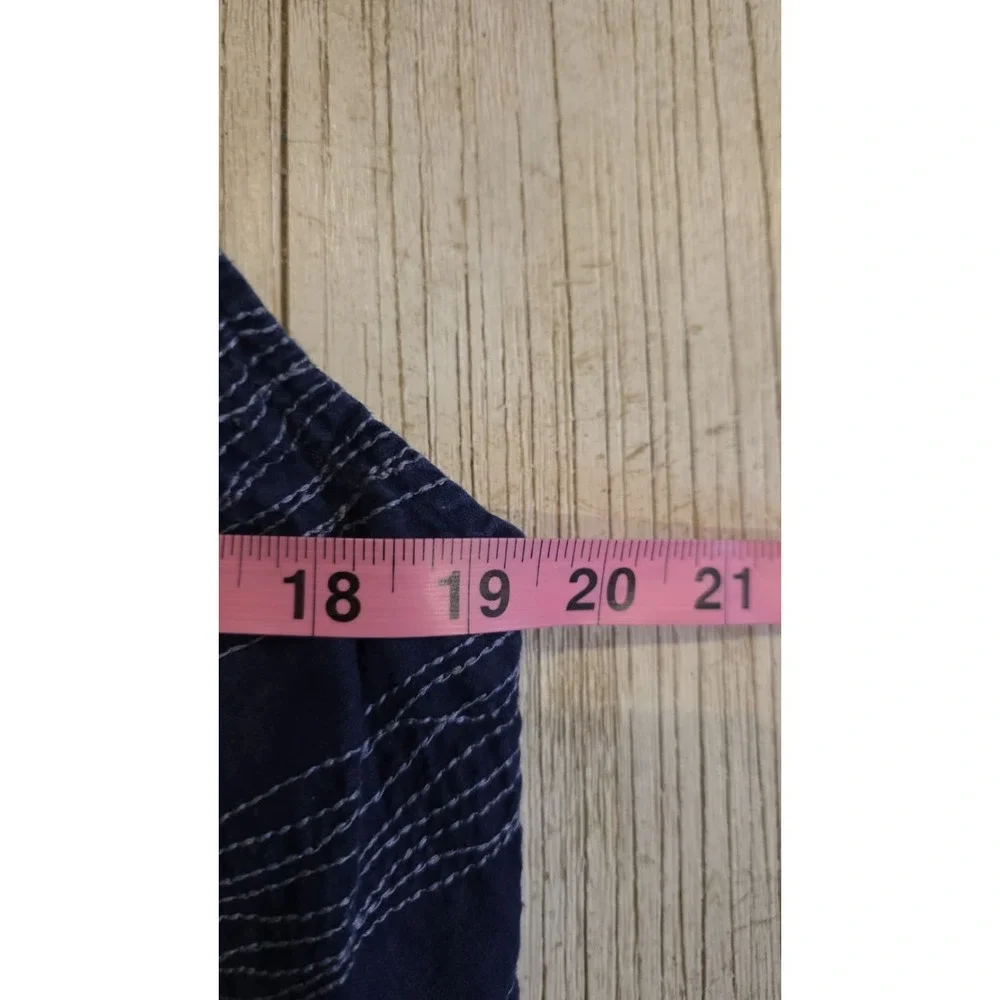 Eileen Fisher Irish Linen Asymmetrical Midi Dress Navy Blue Stitch Sleeveless  L - Picture 9 of 10